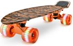 Standard Skateboard Mini  - 6''  Deck Complete Double Kick Skate Board w/ 3.25" Aluminum Alloy Truck,  Wheels w/ Light - for Kids, Teens, Adults (Tiger)