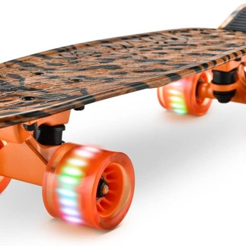 Standard Skateboard Mini  - 6''  Deck Complete Double Kick Skate Board w/ 3.25" Aluminum Alloy Truck,  Wheels w/ Light - for Kids, Teens, Adults (Tiger)