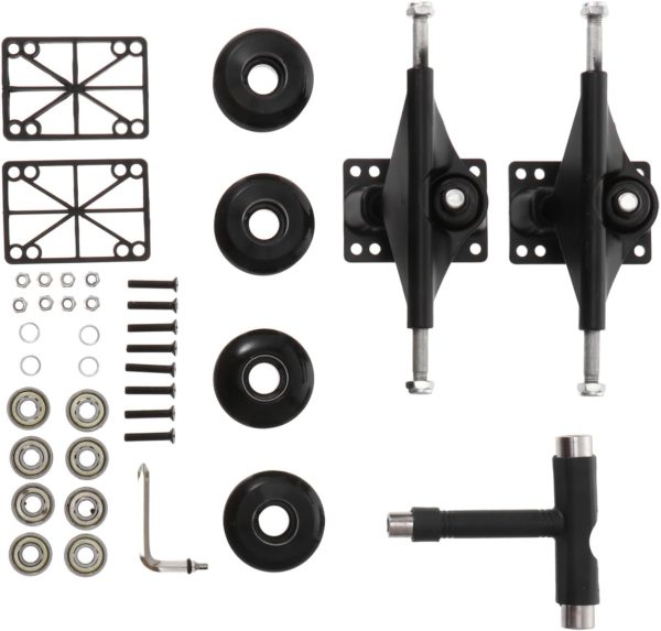 Skateboard Parts Full Set Wheel Set Bracket and Bridge for Skating Black Aluminum