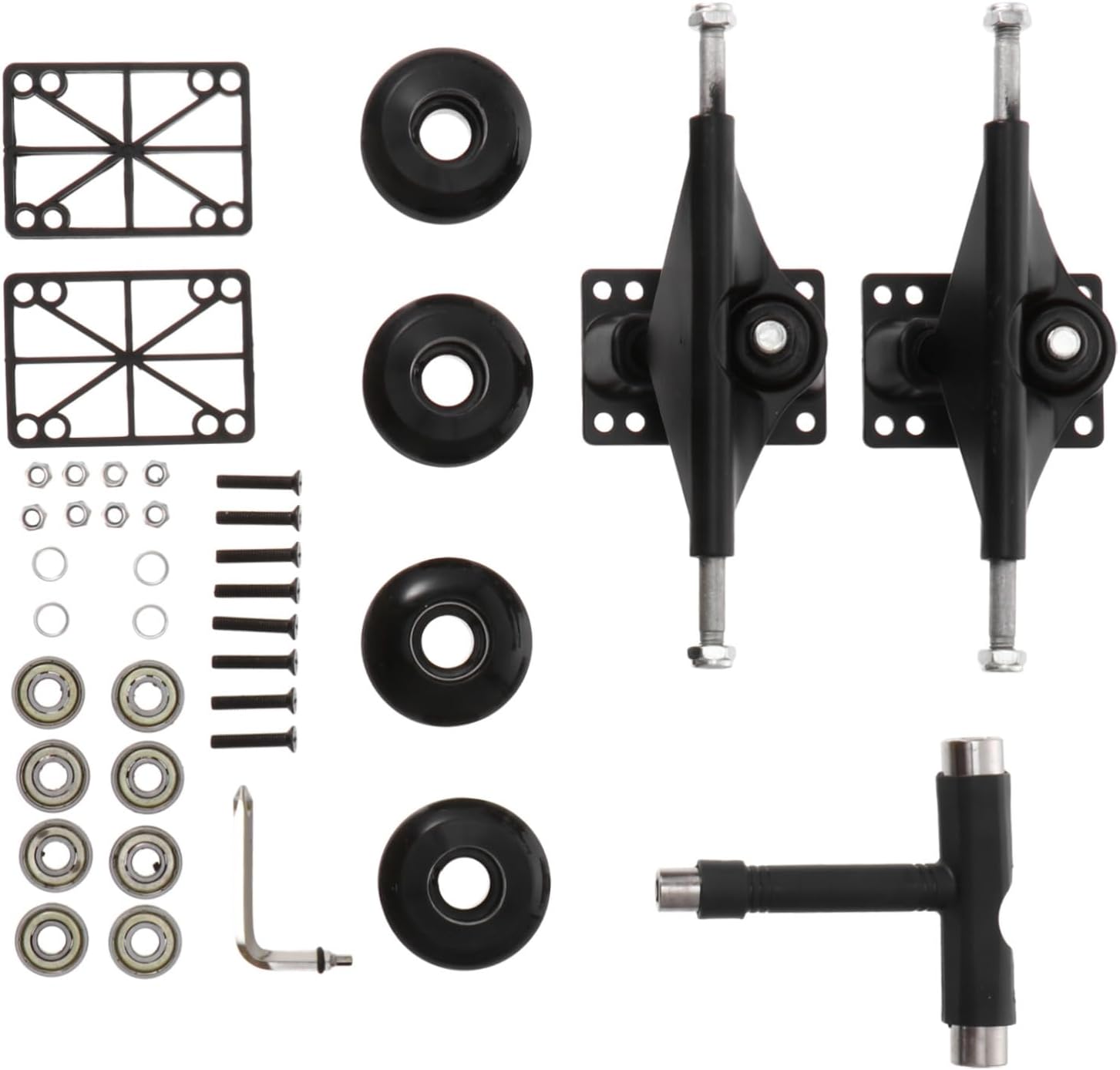 Skateboard Parts Full Set Wheel Set Bracket and Bridge for Skating Black Aluminum