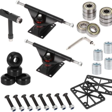 Full Skateboard Bridge Kit Includes Bearings Wheels and Bracket for Skating Enthusiasts Black