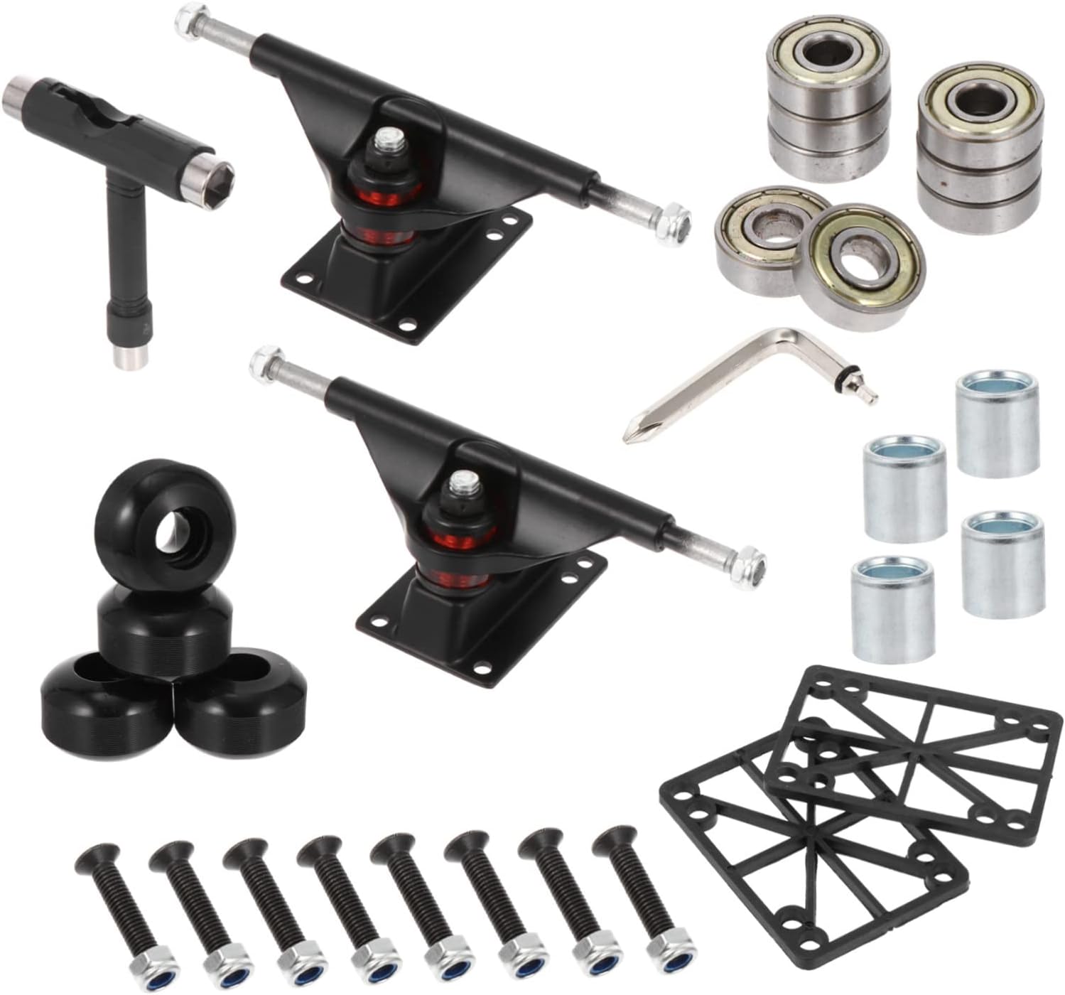 Full Skateboard Bridge Kit Includes Bearings Wheels and Bracket for Skating Enthusiasts Black