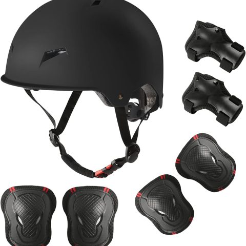 Skateboard Bike Helmet for Adults Adjustable Knee Elbow Pads Wrist Guards Protective Gear Helmets Set Teens for Bicycle Cycling Skate Scooter Bicycle Helmet