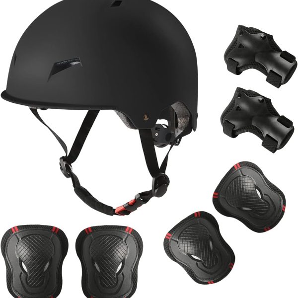 Skateboard Bike Helmet for Adults Adjustable Knee Elbow Pads Wrist Guards Protective Gear Helmets Set Teens for Bicycle Cycling Skate Scooter Bicycle Helmet