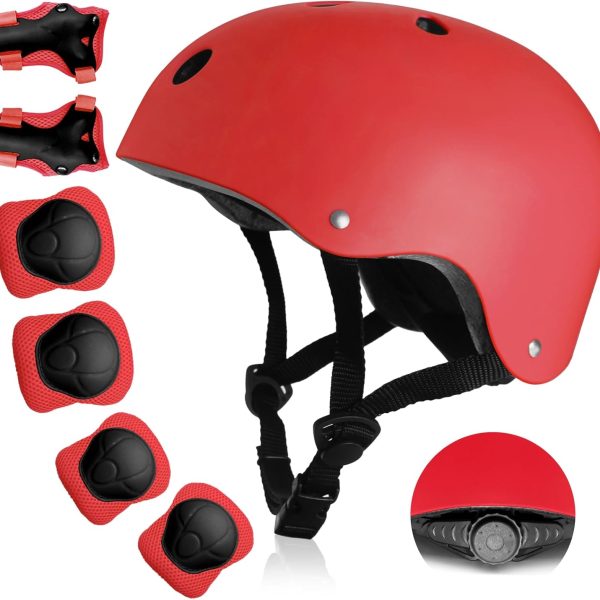 Kids Bike Helmet, Toddler Helmet for Kids Ages 3-5-8, Skateboard Helmet with Knee Elbow Wrist Pads for Boys Girls, Adjustable Protective Gear Set for Skating Bicycling Roller