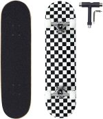 31x8 Inch Pro Skateboard Complete,7 Layer Canadian Maple Wood Double Kick Concave Skate Boards, Tricks for Youths,Beginners,Girls,Boys,Kids,Teens,Adults (Black, White)