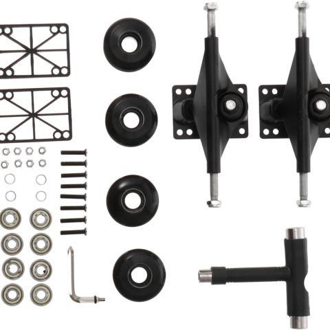 Skateboard Accessory Set Complete Bridge Kit Wheels Aluminum Bracket and Bearings Black