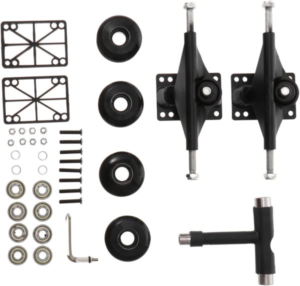 Skateboard Accessory Set Complete Bridge Kit Wheels Aluminum Bracket and Bearings Black