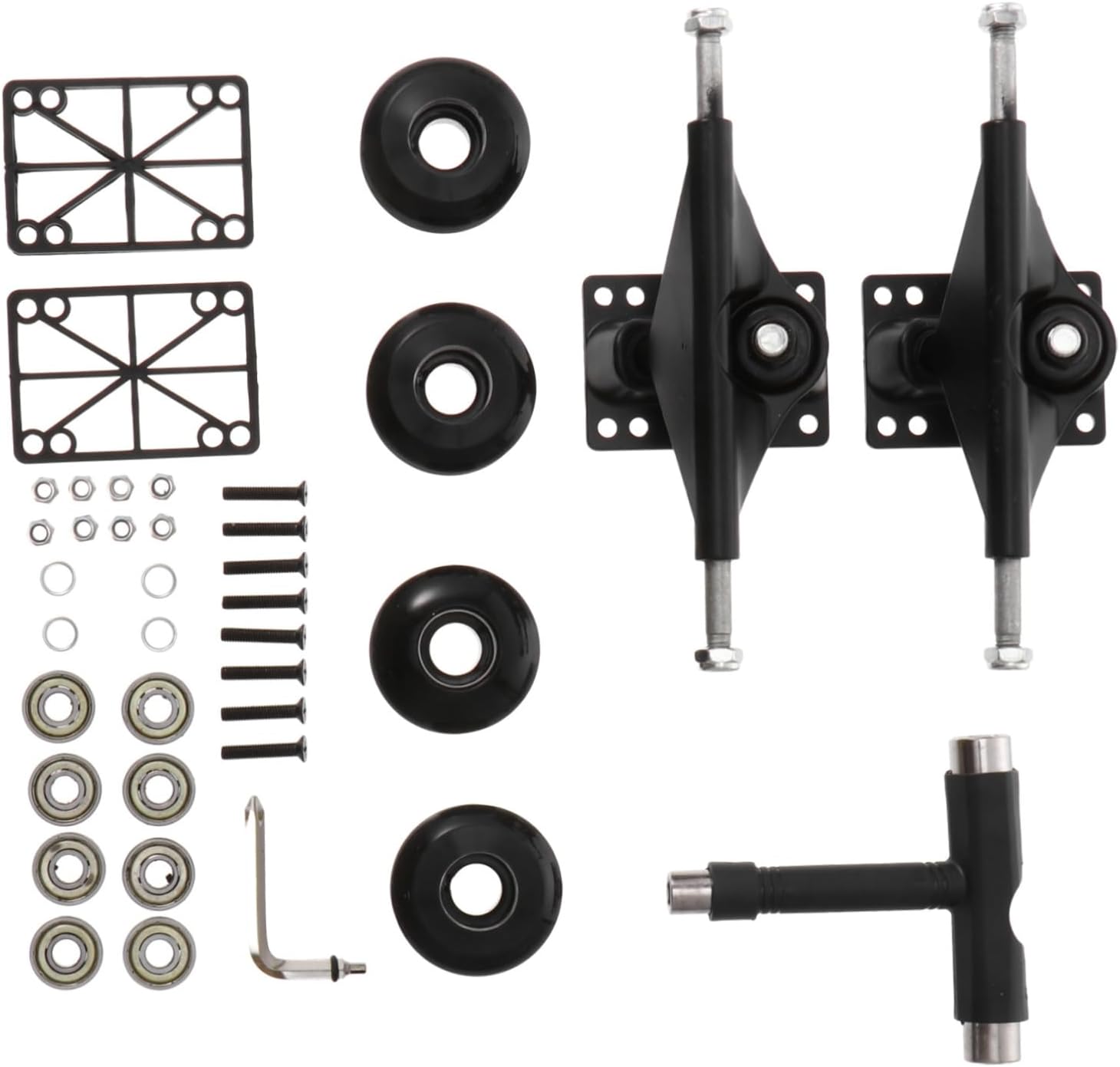 Skateboard Accessory Set Complete Bridge Kit Wheels Aluminum Bracket and Bearings Black