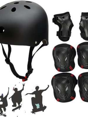 Adjustable Skateboard Skate Helmet with Protective Gear Knee Pads Elbow Pads Wrist Pads for Youth Outdoor Sports,Skateboard, Scooter, Bike, Roller, Kid's Protective Gear Set