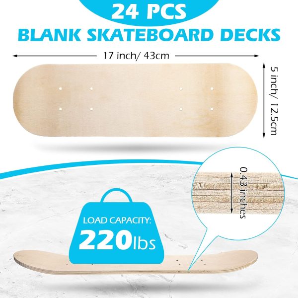 Blank Skateboard Wooden Decks Bulk Beginner Kid Mini Maple Skateboard 17 x 5 Inch 7 Ply Double Tail Skate Light Decks for Painting Replacement Decoration