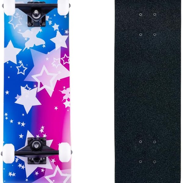 Skateboard,31 x 8 Inch Complete Skateboard, 8-Layer Maple Wood Deck Double Kick Standard for Kids, Teens, Adult, Beginner