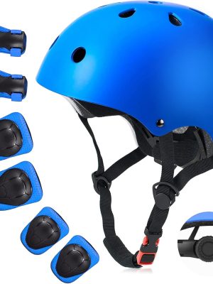 Kids Bike Helmet Set,  Certified with Knee Pads Elbow Pads Wrist Guards,Adjustable Helmet for Ages 3-5-8-15 Toddler Kids&Youth,Bicycle Skateboarding…