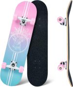 Skateboard,31 x 8 Inch Complete Skateboard, 8-Layer Maple Wood Deck Double Kick Standard for Kids, Teens, Adult, Beginner