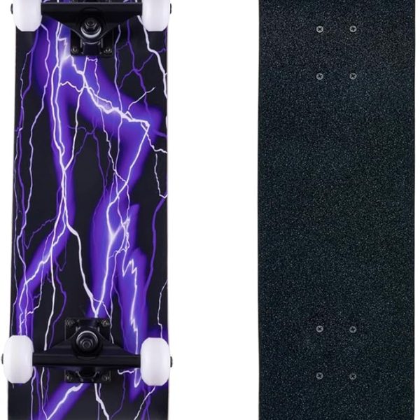 Skateboard,31 x 8 Inch Complete Skateboard, 8-Layer Maple Wood Deck Double Kick Standard for Kids, Teens, Adult, Beginner