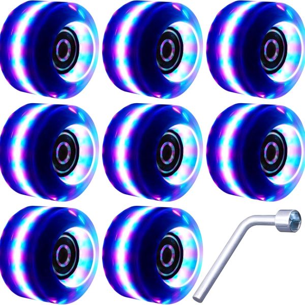 8 Pack Roller Skate Wheels with Bearings Installed Quad Light Up Wheels for Double Row Skating and Skateboard 82A
