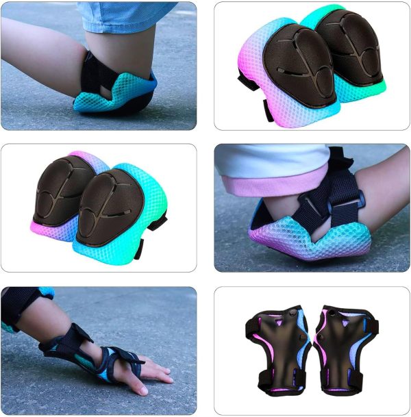 Color Gradient Adjustable Kids' Helmet with Knee & Elbow Pads Set | Multi-Sport Safety Gear for Boys & Girls Ages 5-14 | Skateboarding, Scooters, Roller & Inline Skating, Longboarding