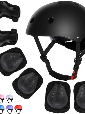 Kids Bike Helmet Set Skateboard Knee Pads, Helmet Pad Set Protective Gear Set Adjustable for Girls Kids 3-10 Helmet Elbow Pads Wrist Guards for Sport Cycling Bike Roller Skating Scooter