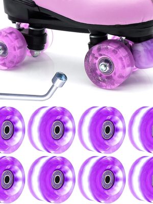 8 Pack Roller Skate Wheels with Bearings Installed Quad Light Up Wheels for Double Row Skating and Skateboard 82A