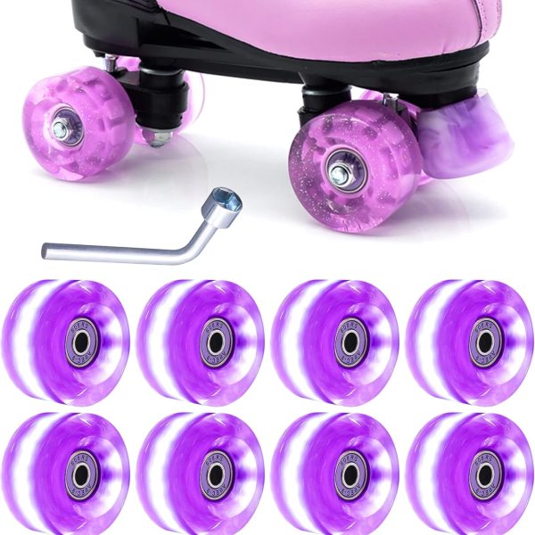 8 Pack Roller Skate Wheels with Bearings Installed Quad Light Up Wheels for Double Row Skating and Skateboard 82A
