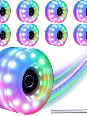8 Pack Roller Skate Wheels with Bearings Installed Quad Light Up Wheels for Double Row Skating and Skateboard 82A