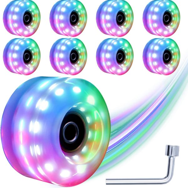 8 Pack Roller Skate Wheels with Bearings Installed Quad Light Up Wheels for Double Row Skating and Skateboard 82A