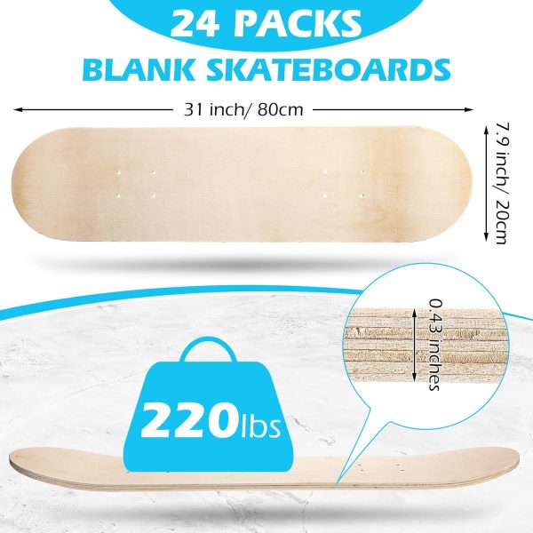 Blank Skateboard Decks Bulk 7.9 x 31 Inch Natural 7 Layer Wooden Double Tail Plain Skate Decks for Replacement Art Painting Home Decor