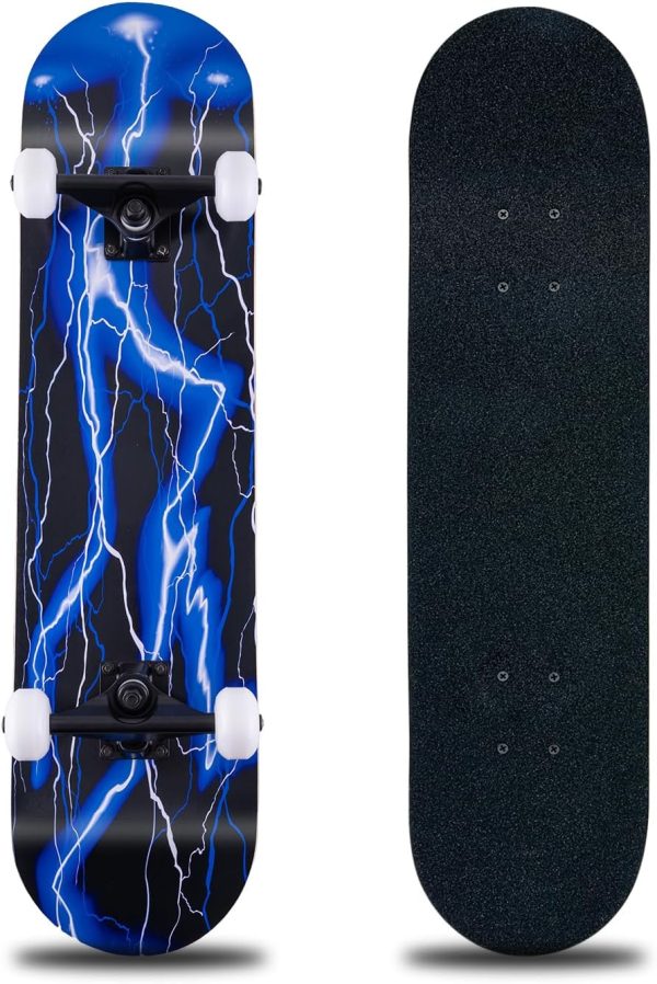 Skateboard,31 x 8 Inch Complete Skateboard, 8-Layer Maple Wood Deck Double Kick Standard for Kids, Teens, Adult, Beginner