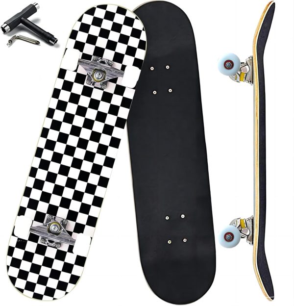 Pro Complete for Beginners Girls Boys Kids Youths Teens Adults 31"x8" Skate Boards 7 Layers Canadian Maple Double Kick Deck Concave Longboard