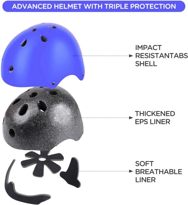 Kids Bike Helmet Set,  Certified with Knee Pads Elbow Pads Wrist Guards,Adjustable Helmet for Ages 3-5-8-15 Toddler Kids&Youth,Bicycle Skateboarding…