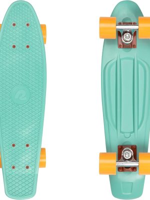 Mini  Skateboard 22.5" Classic Retro Plastic  Complete Skateboard with  7 Bearings and  Wheels Compact Board w/Griy, Molded Waffle Deck