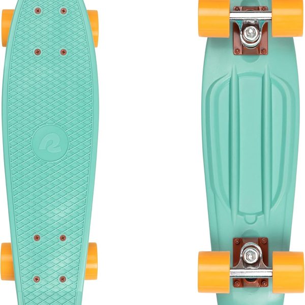 Mini  Skateboard 22.5" Classic Retro Plastic  Complete Skateboard with  7 Bearings and  Wheels Compact Board w/Griy, Molded Waffle Deck