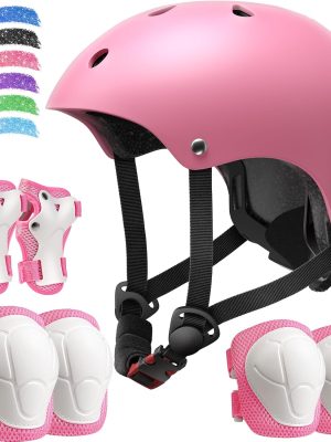 Kids Bike Helmet Set, Adjustable Helmet for Ages 3-10 Year Boys Girls, Toddler Pad Set with Knee and Elbow Pads for Bike, Roller, Skating, Scooter, Longboard and More Sports, 6 Color