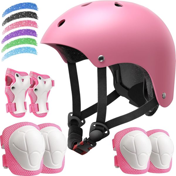 Kids Bike Helmet Set, Adjustable Helmet for Ages 3-10 Year Boys Girls, Toddler Pad Set with Knee and Elbow Pads for Bike, Roller, Skating, Scooter, Longboard and More Sports, 6 Color
